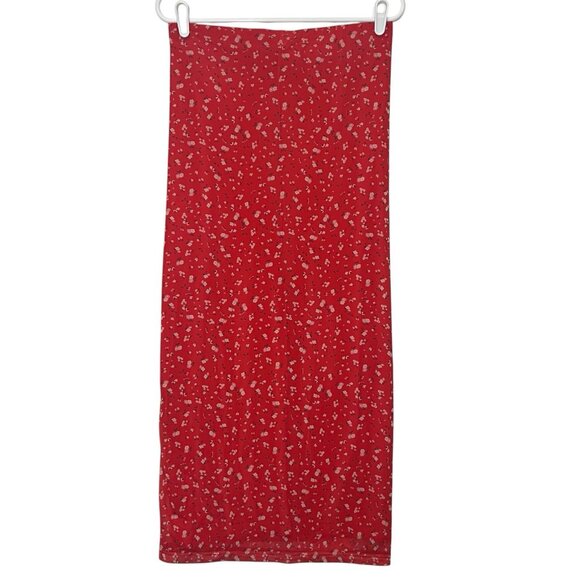 Free People Rosalía Midi Skirt Medium Size Red Stretch Elastic Waist Christmas - Picture 2 of 9